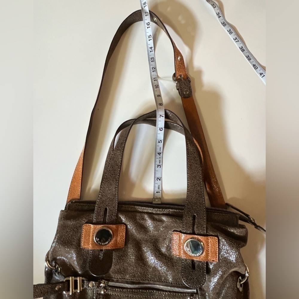 B.Makowsky Brown Metallic Leather Large Shoulder/Crossbody Bag/ Handbag - Picture 11 of 13